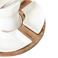 Set servire fondue Mooka, Homla, 27x13 cm, portelan/lemn/inox, alb/natur