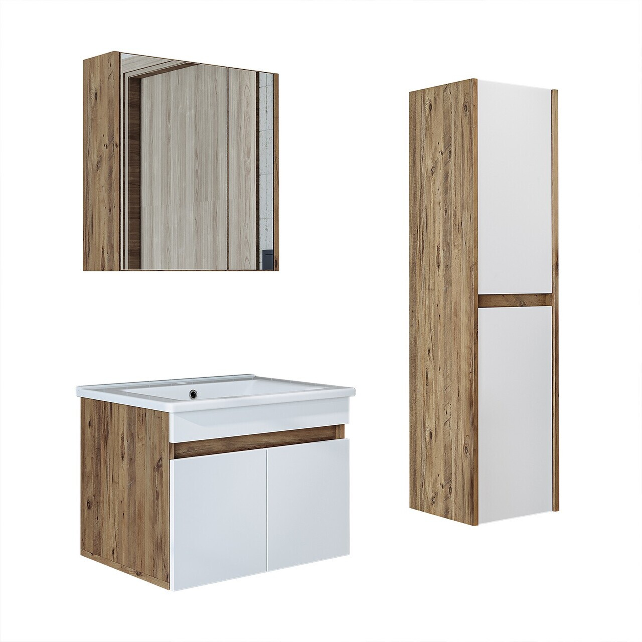 Set Dulap de Baie cu Chiuvetă și Oglindă (3 Piese), Hanah Home, 1896, MDF-LAM, Pin Atlantic / Alb Mat — imaginea 6