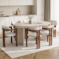 Set masa extensibila si scaune (7 piese), Nordure, Aleria 6, Travertin / Nuc / Alb