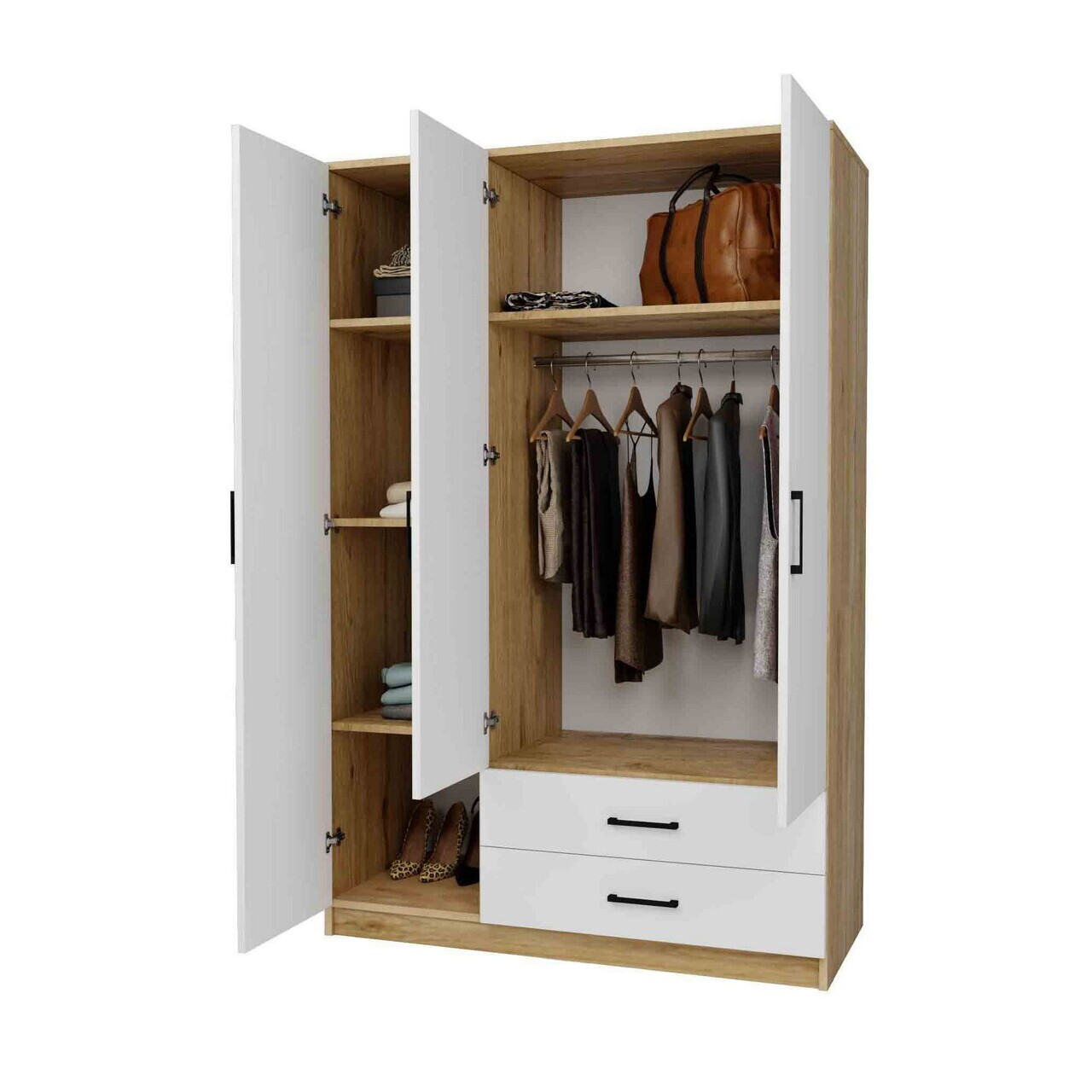 Dulap pentru haine, Hanah Home, Yaman 1600-209, 120x181x45 cm, PAL, Nuc/Alb — imaginea 6