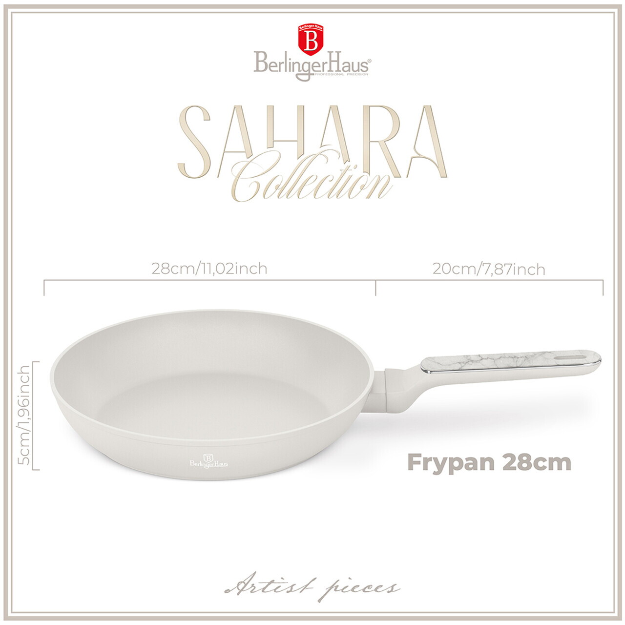 Tigaie Berlinger Haus, Sahara Marble, 28 cm, 2.4 L, aluminiu forjat, crem mat/marmura - imagine 6
