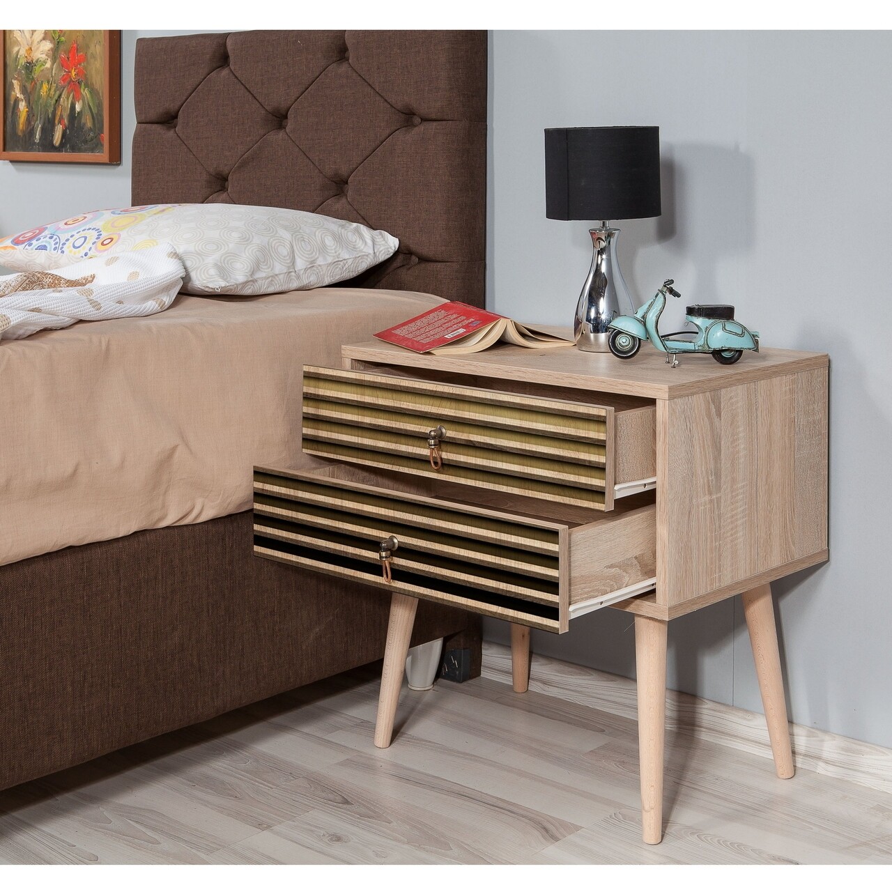 Noptiera cu 2 sertare Two 220, Vella, 60x40x61 cm, multicolor - 2 | YEO
