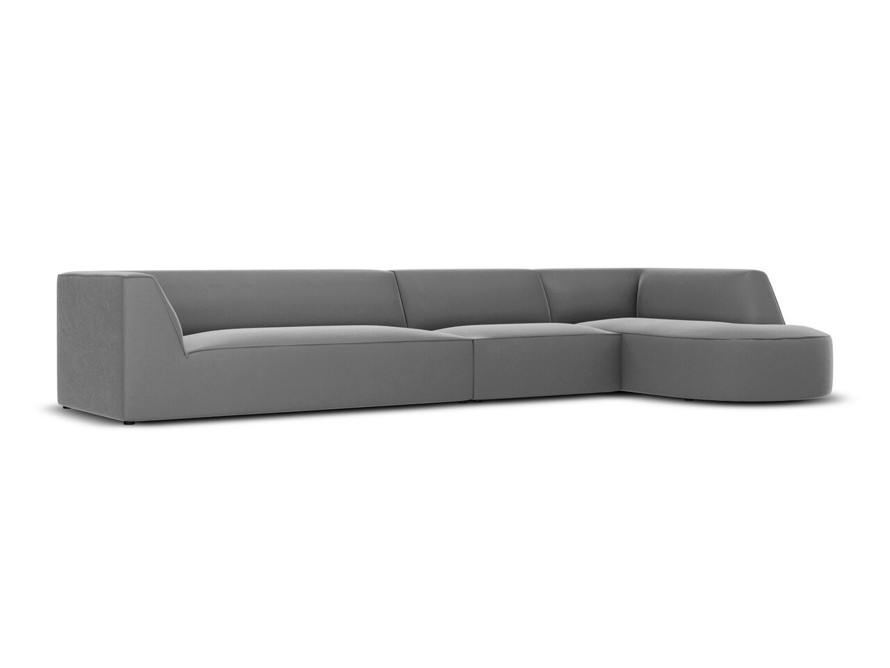 Coltar modular dreapta 6 locuri, Ruby, Micadoni Home, BL, forma rotunjita, 366x180x69 cm, catifea, gri