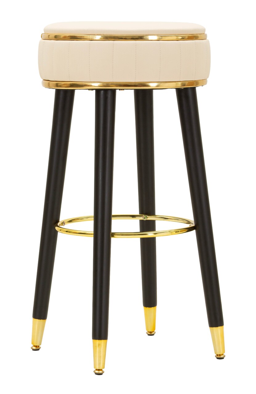Scaun de bar, Mauro Ferretti, London, 37x74 cm, lemn de pin/piele ecologica, crem/negru/auriu - view 7