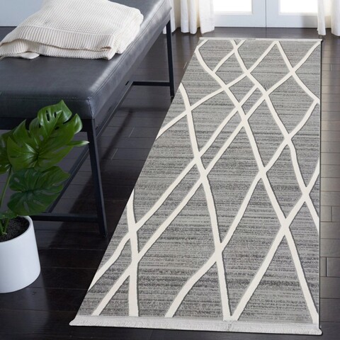 Covor, Basak 0187A, 80×200 cm, 60% polipropilena/40% poliester, Gri/Alb Gala