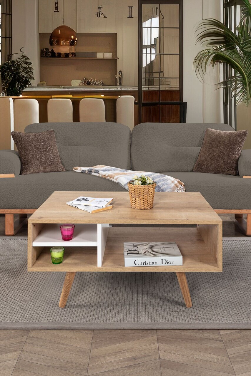 Masuta de cafea, Hanah Home, Venüs 2032, 90x43x55 cm, PAL, Stejar Safir / Alb — imaginea 2