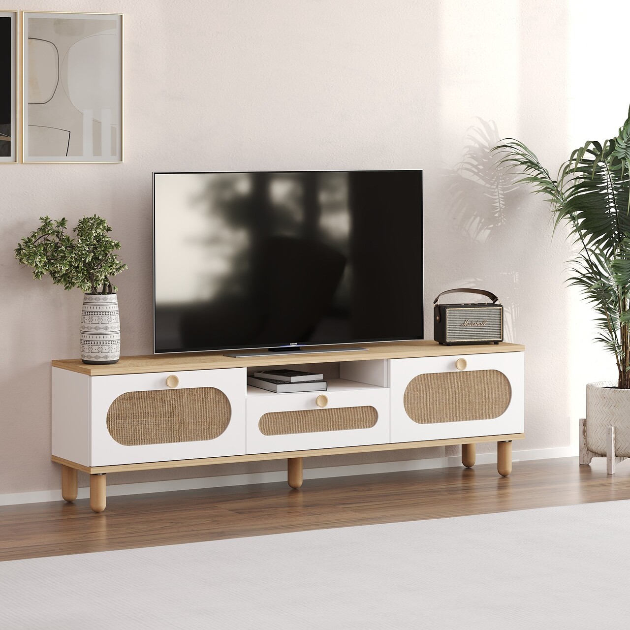 Comoda TV, Odessa, Bohem, 150x43x30 cm, Stejar Safir / Alb - 1 | YEO