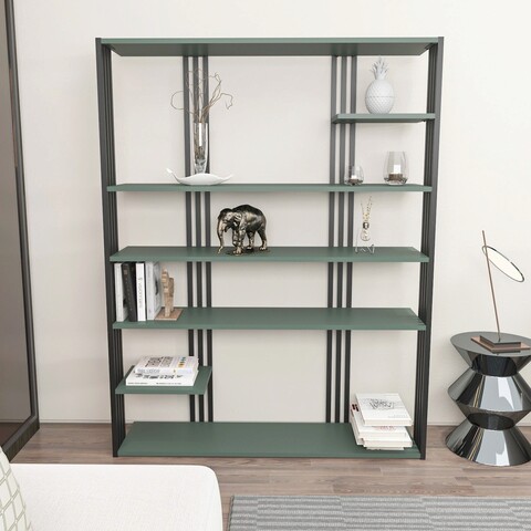 Corp biblioteca, Zena Home, Jenny, 120x160x29.6 cm, PAL, Verde/Negru mezoni.ro