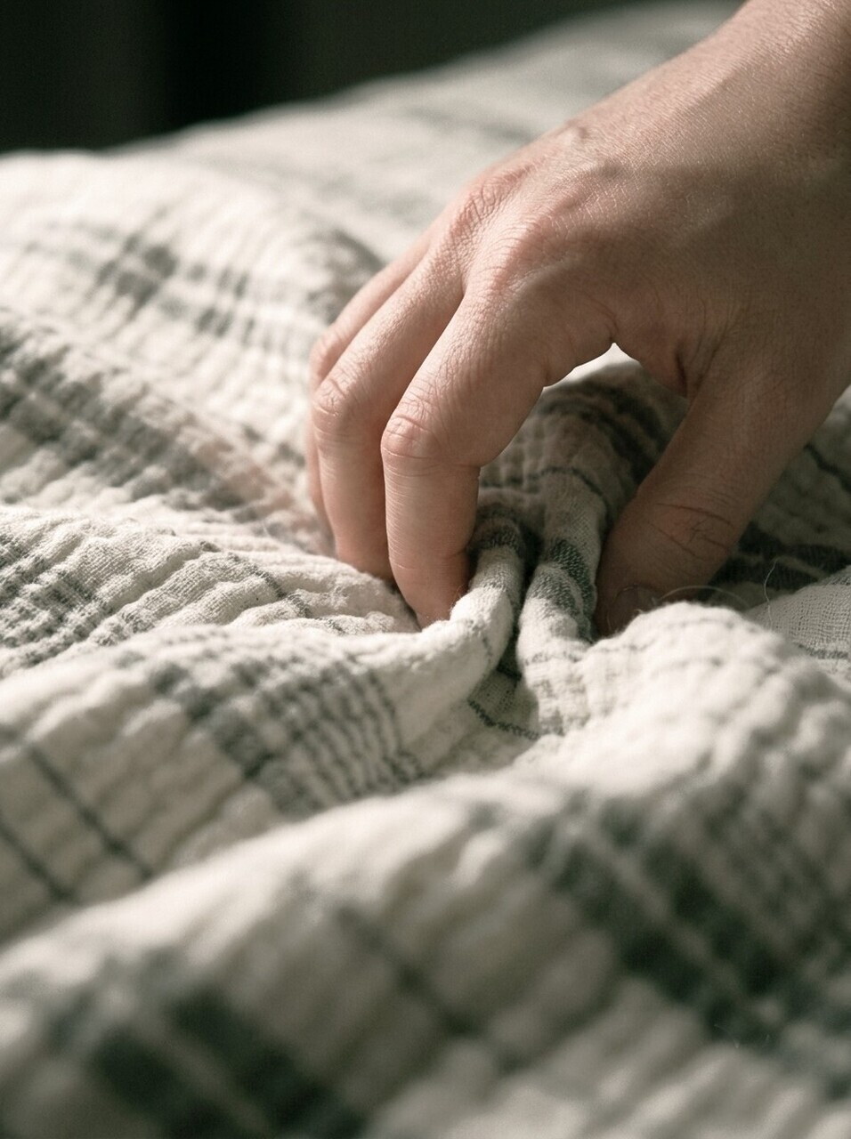 Cuvertură de pat King, L'essentiel Maison, Muslin, Bumbac, Ecru / Verde — imaginea 5