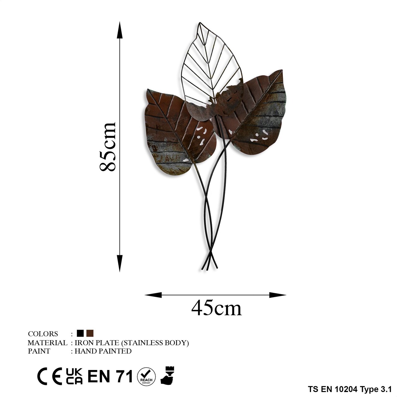 Decoratiune de perete, Fall 3, Metal, Dimensiune: 45 x 85 cm, Maro