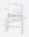 Masa de toaleta cu oglinda cu LED-uri / masuta dressing, Vasagle, 80s40s137.5 cm, MDF, alb
