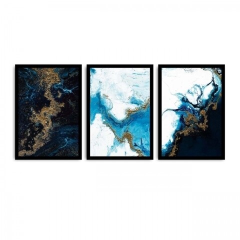Set 3 tablouri decorative, Alpha Wall, Water Shapes, 36x51 cm