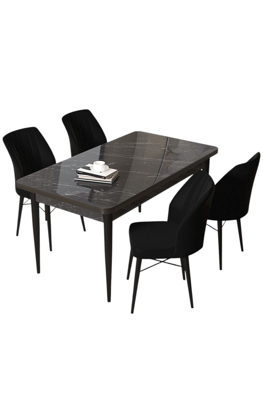 Set masă și scaune (5 bucăți), Hanah Home, Arp, Marmură neagră / Negru - view 2