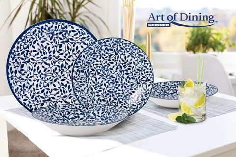 Serviciu de masa Dilara, Heinner, 18 piese, ceramica, alb/albastru alb/albastru