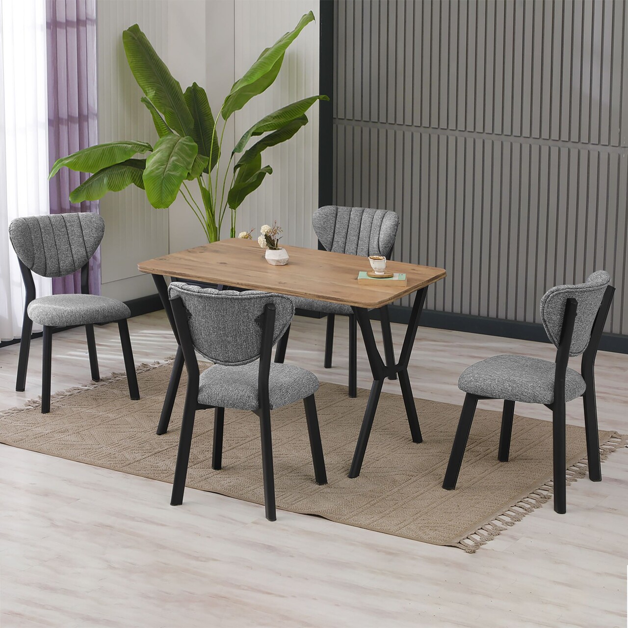 Set masa extensibila si scaune, Hanah Home, Elma, Gri/Nuc - view 2