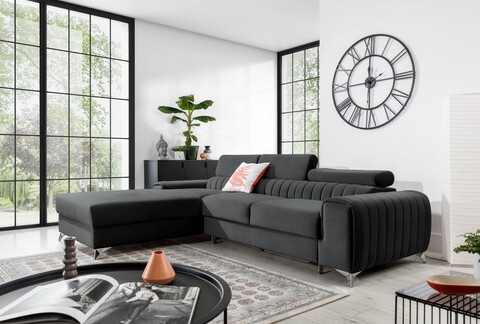 Coltar extensibil stanga 3 locuri ELTAP, LT-06NU, Grayson, 278x205x92 cm, lemn/poliester, gri inchis