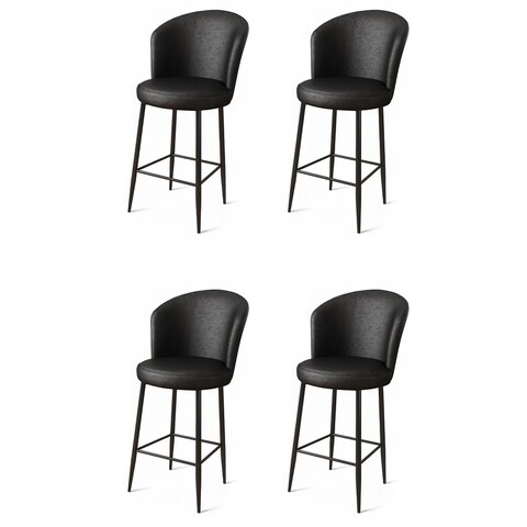 Set scaune  de bar 4 piese, Charlotte, Uras, Metal, Negru