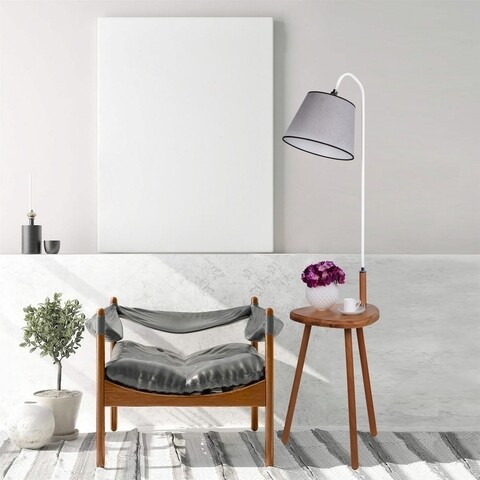 Lampadar cu masuta, luin, 8273-2, e27, 60 w, metal/lemn/textil