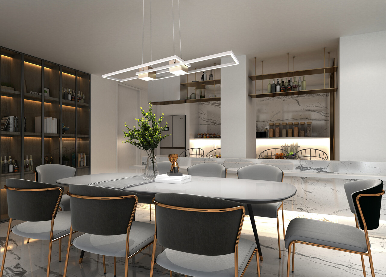 Lustra Albany, TRIO, 100x28x150 cm, 37W, 1x SMD, aluminiu, maro/alb - 1 | YEO