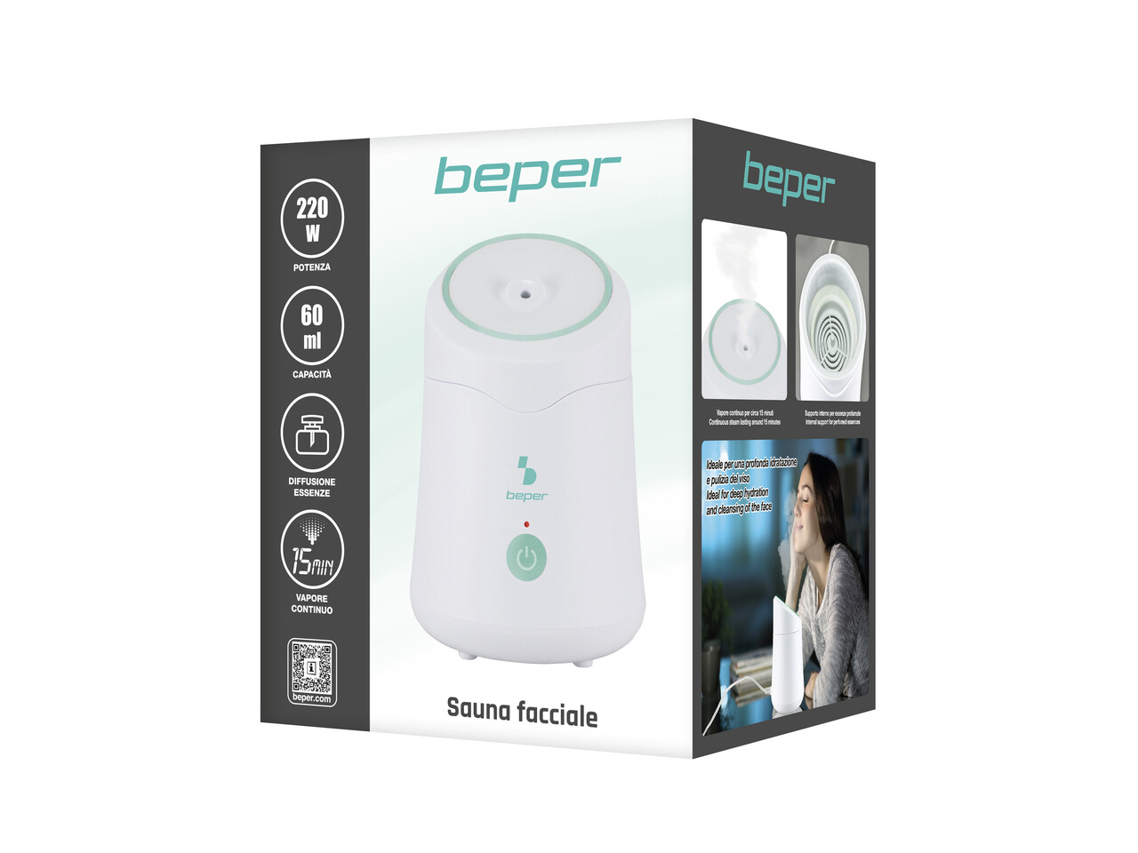 Sauna faciala Beper, 11.5x17 cm, 220 W, plastic, alb