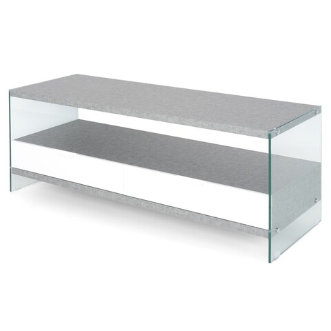 Comoda tv cu 2 sertare, norrel, l.140 l.50 h.55, pal/mdf/sticla, alb/gri