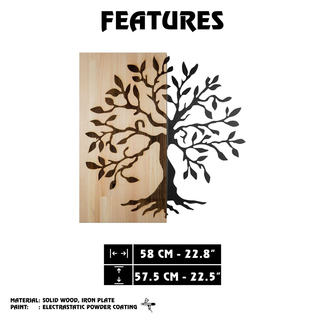 Decoratiune de perete, Aura of Nature -1, Metal, Rama din lemn (grosime 3 cm), Natural/Negru — imaginea 9
