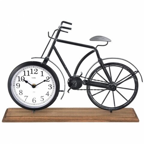 Ceas de masa Bike, 41.5 x 10 x 29 cm, metal si lemn, alb/negru/natur