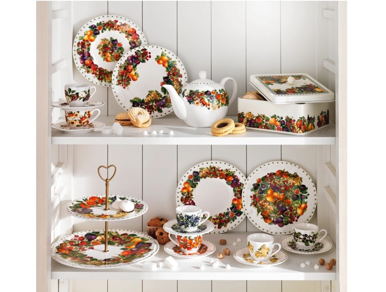 Set 2 cesti cu farfurie pentru cafea, Le Primizie Fresh Fruits, Brandani, D12.5x6.5 cm, portelan