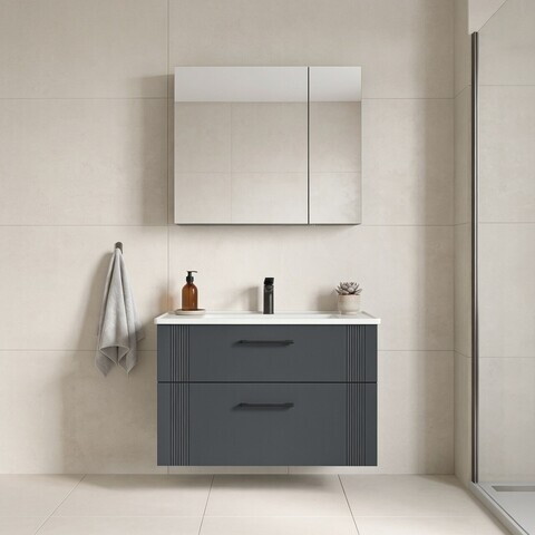 Set Dulap de Baie cu Chiuvetă și Oglindă (2 Piese), Hanah Home, Bari 85 v2, Antracit mat