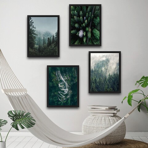 Set 4 tablouri decorative, Green Life Set, PAL, Hartie, Multicolor Bystag