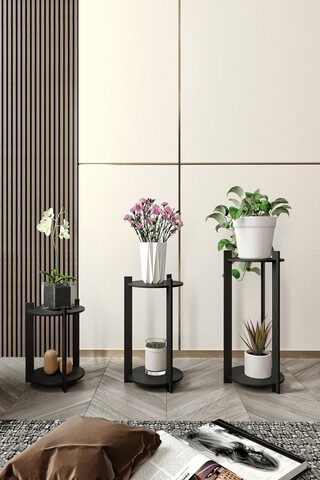 Suport din lemn pentru plante, Hanah Home, Flower Desk Round, MDF , Negru