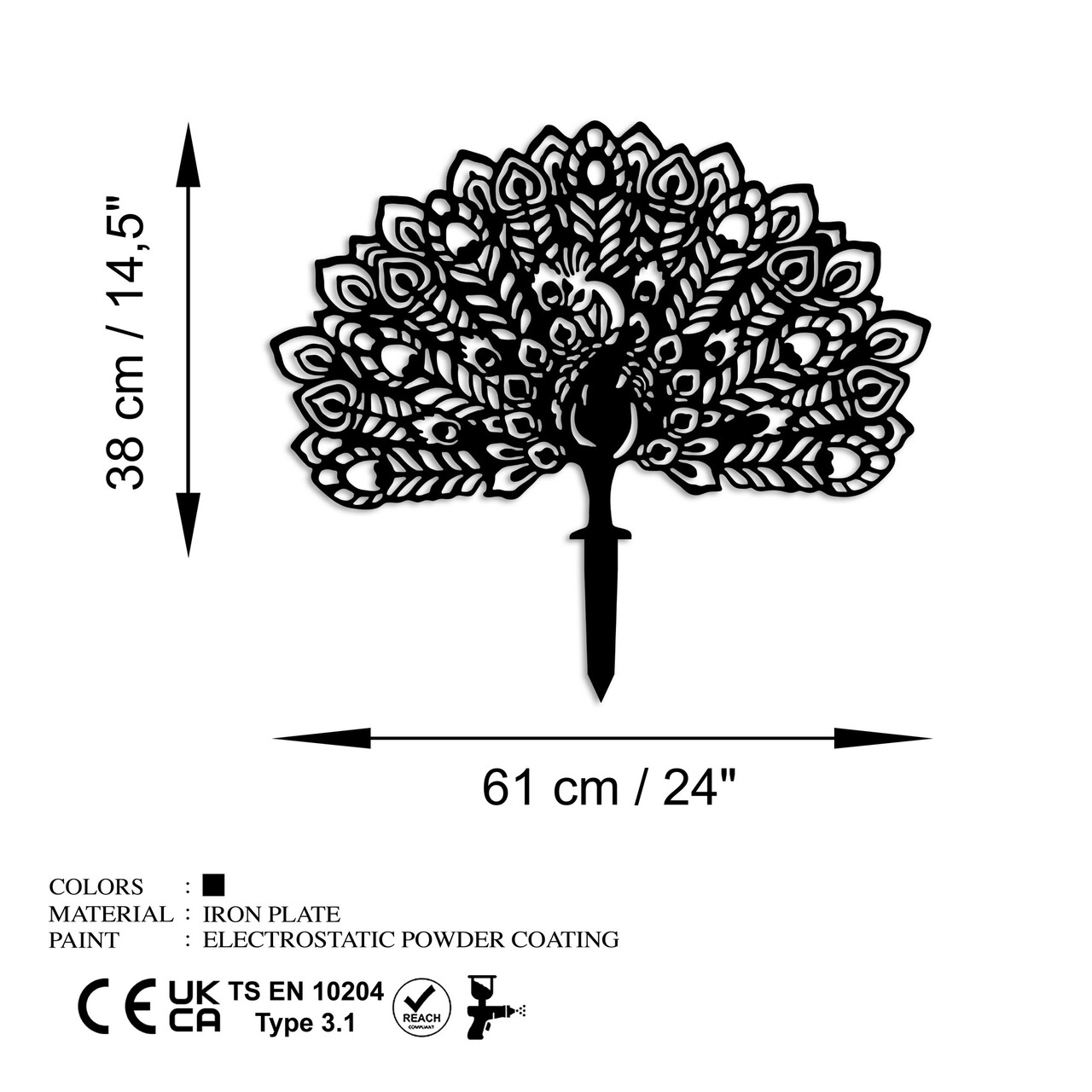 Obiect decorativ de grădină, Peacock 01, 53x61 cm, Negru - view 6