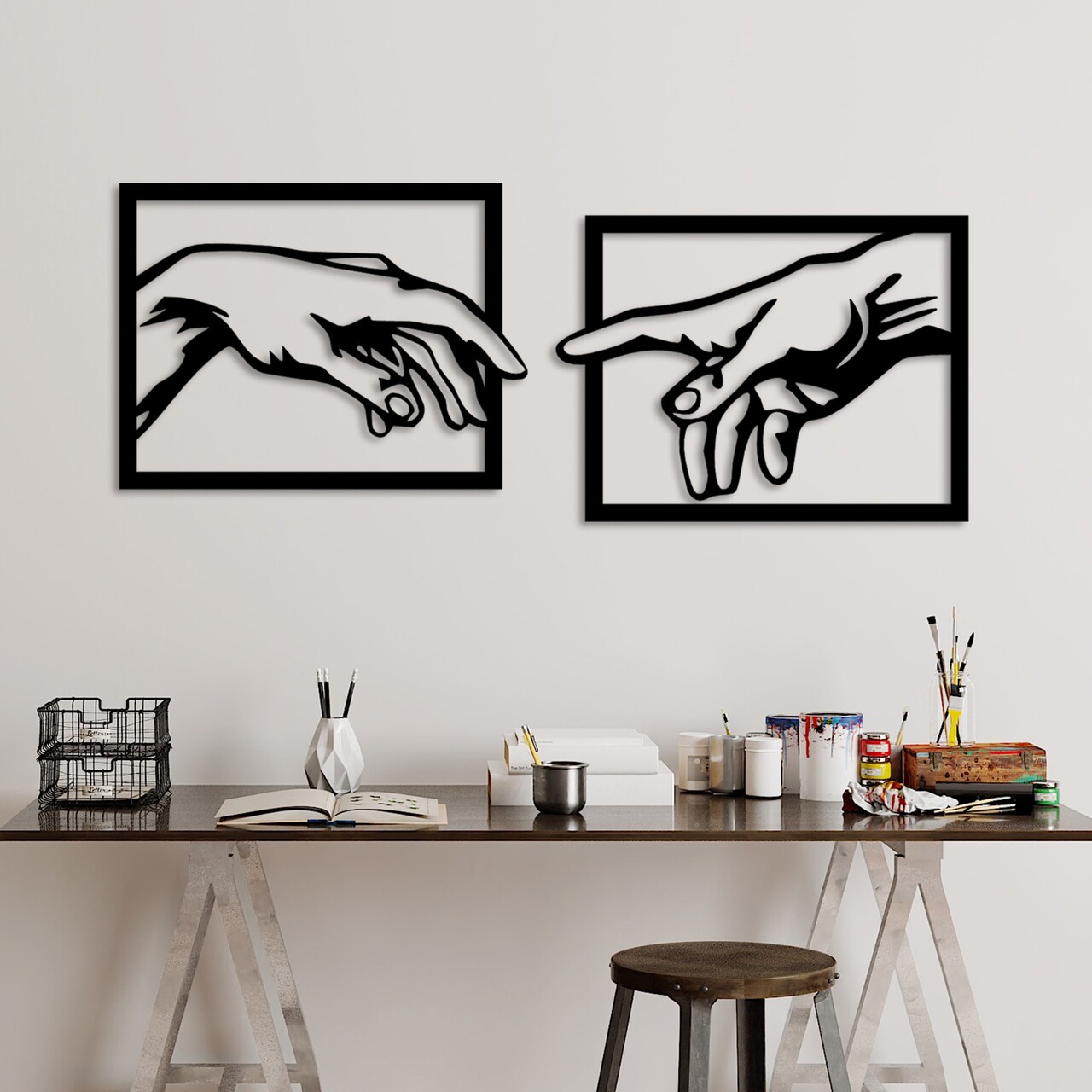 Decoratiune de perete, Hands, Dimensiune: 36 x 49 cm (2 bucăți), Negru - view 3