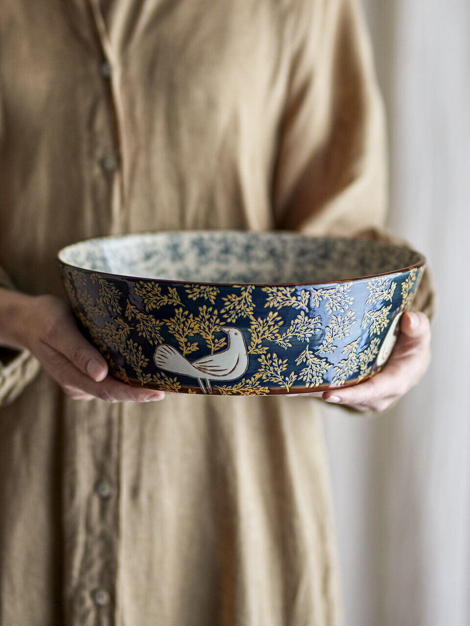 Bol salata, Bloomingville, Hezha, 28x9 cm, 3.35 L, ceramica, albastru - imagine 4
