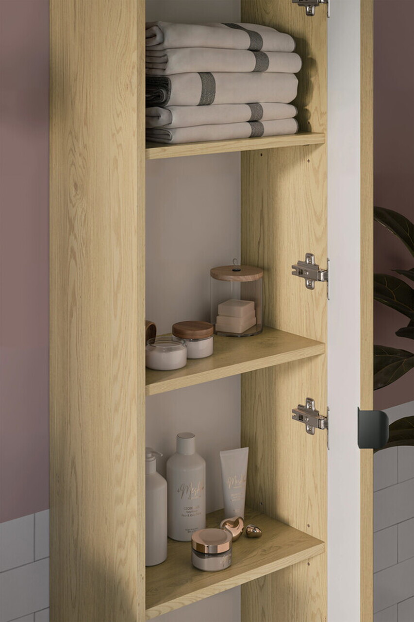 Set mobilier baie, Ovalia Cremona 100 cm, dulap inalt si masca cu lavoar, Comad, MDF/PAL, stejar - view 3