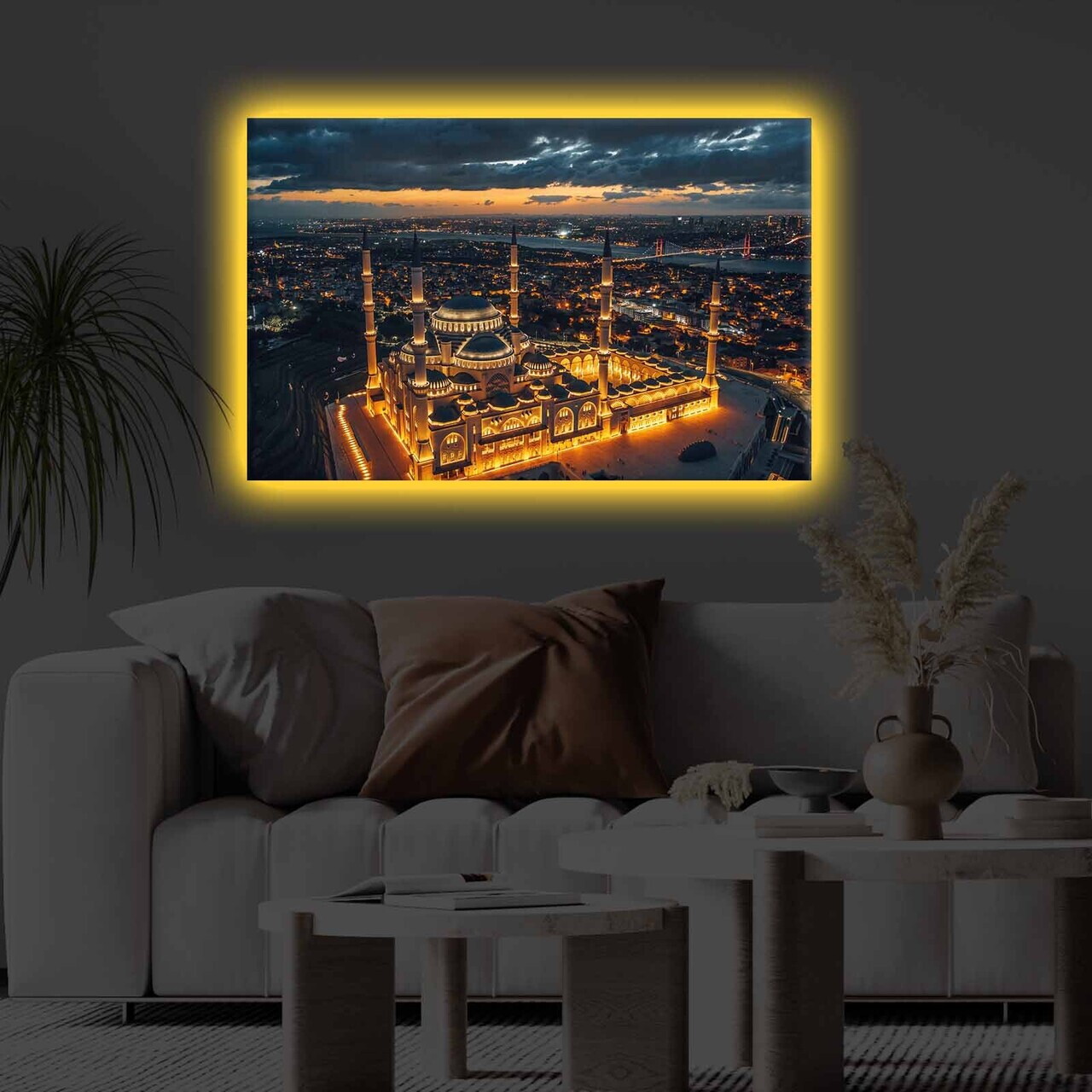 Tablou decorativ cu lumina LED, 4570KTLGDACT, PÂNZĂ DE POLIESTER, Dimensiune: 45 x 70 cm, Multicolor