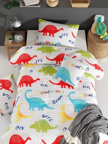Set cuvertura Single 160x220 cm, 2 piese, Dinazorus - White, EnLora Home, 65% bumbac / 35% poliester, umplutura din fibre