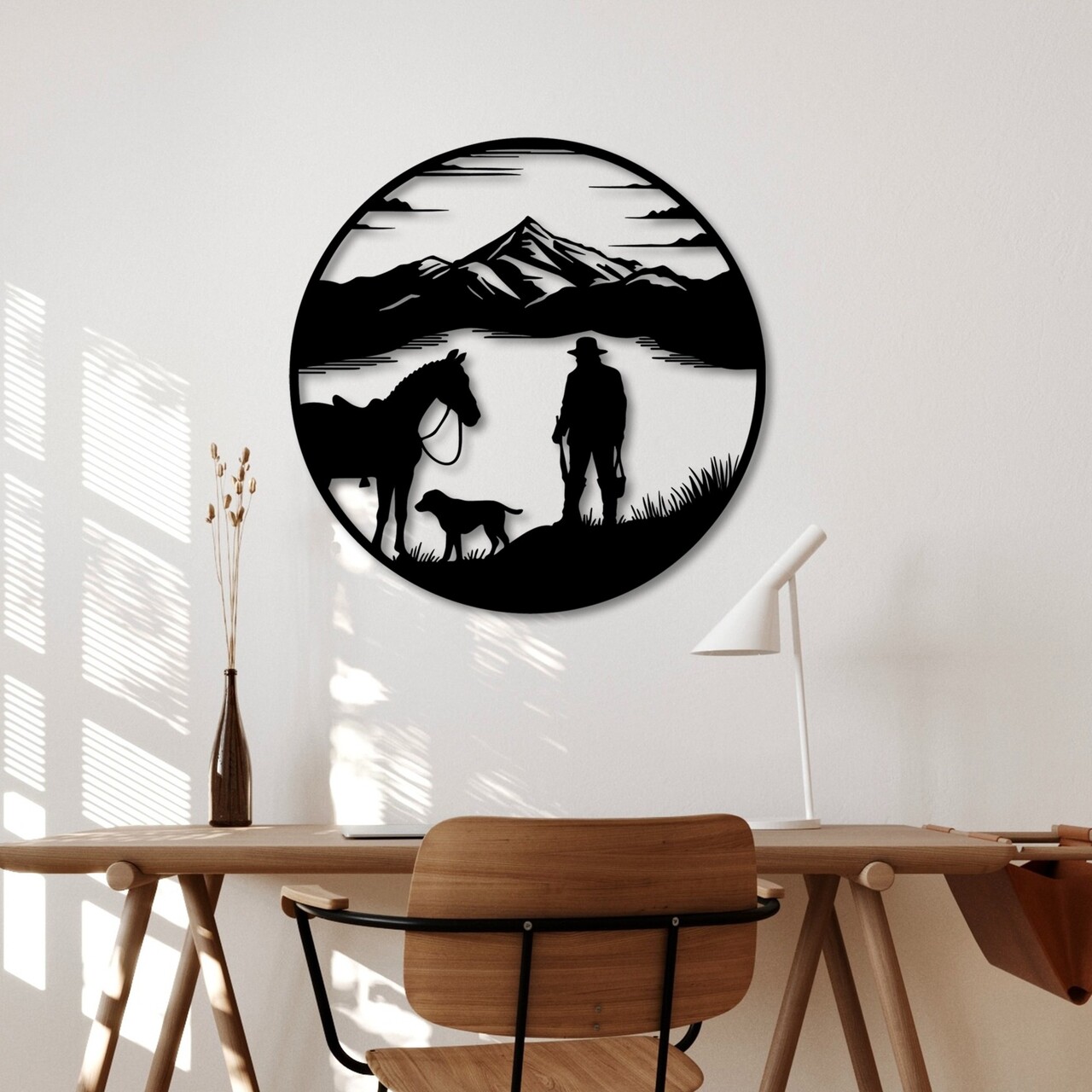 Decoratiune de perete, Hunter on Lake, Dimensiuni: 53 x 53 cm, Negru - view 2