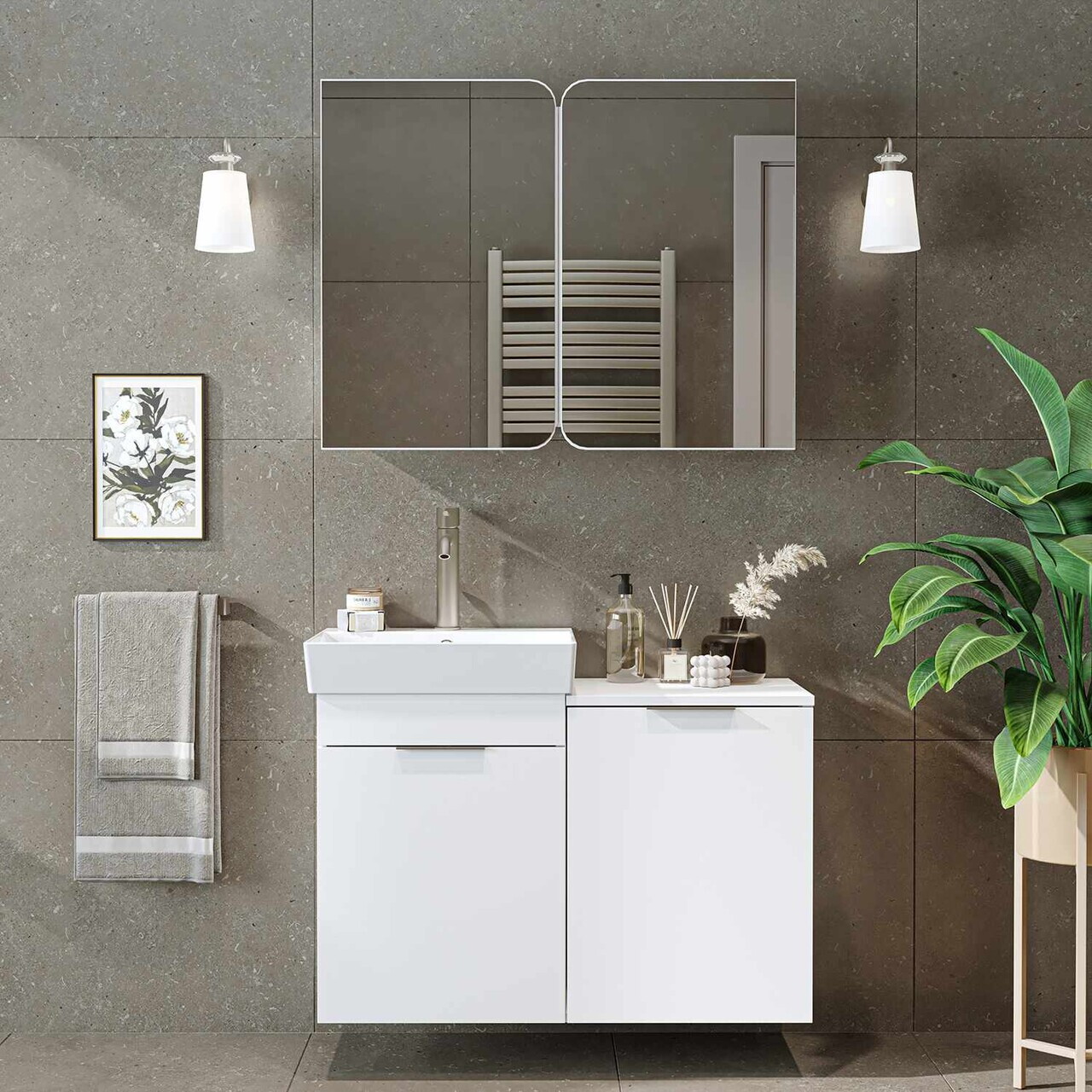 Set Dulap de Baie cu Chiuvetă și Oglindă (2 Piese), Hanah Home, Dubai Sepetli, PAL, Alb — imaginea 3