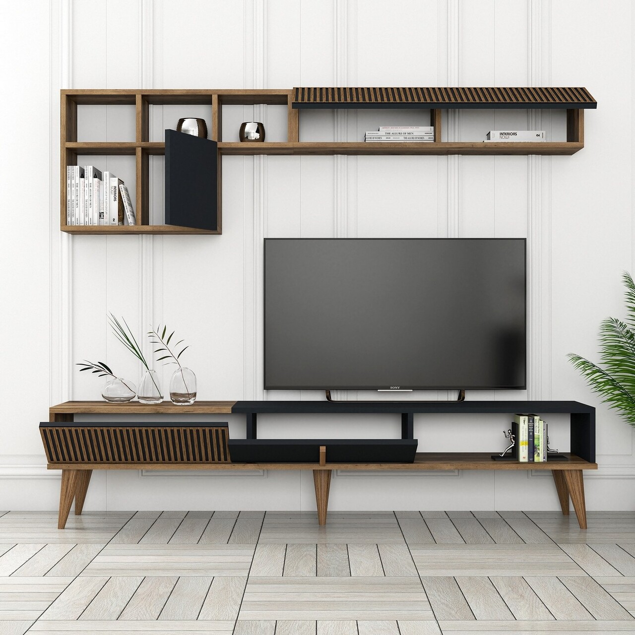 Comoda TV, Hanah Home, Milan TV, 180x40x35 cm, Nuc / Antracit - imagine 2