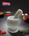 Mojar cu pistil Vanora, 10.5x10.5x10.5 cm, marmura, alb