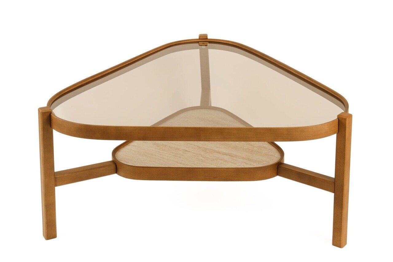 Masuta de cafea, Hanah Home, Capella 95, 95x48x.95 cm, LEMN MASIV DE FAG, Nuc / Travertin — imaginea 3