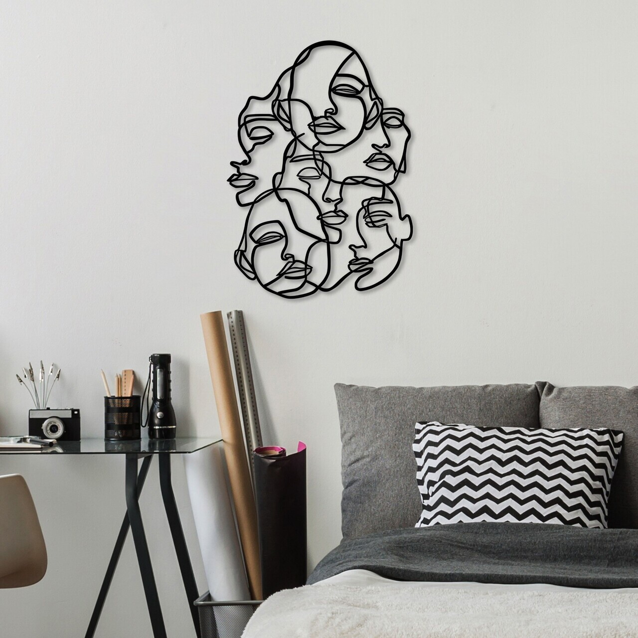 Decoratiune de perete, Faces v2, Dimensiune: 70 x 50 cm, Negru — imaginea 2