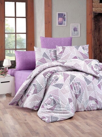 Lenjerie de pat dubla super king (eu) (it), 3 piese, montana - lilac, victoria, 65% bumbac/35% poliester