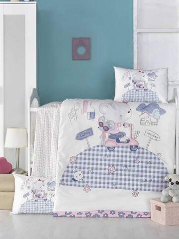 Lenjerie de pat pentru copii, victoria, trip, 4 piese, 100% bumbac ranforce, multicolor