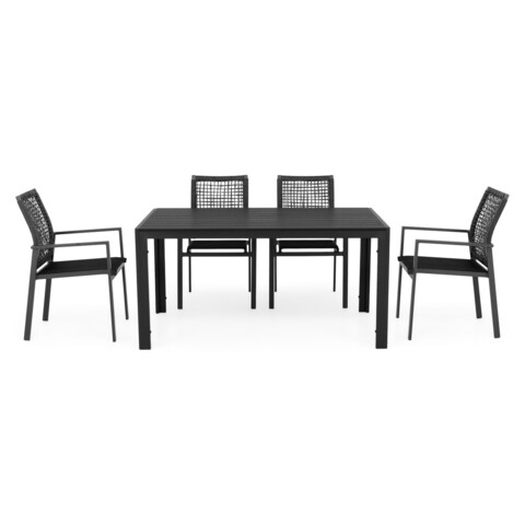 Set 4 scaune si masa dreptunghiulara mica Encore Mauro, 150x90x74, aluminiu, negru/gri