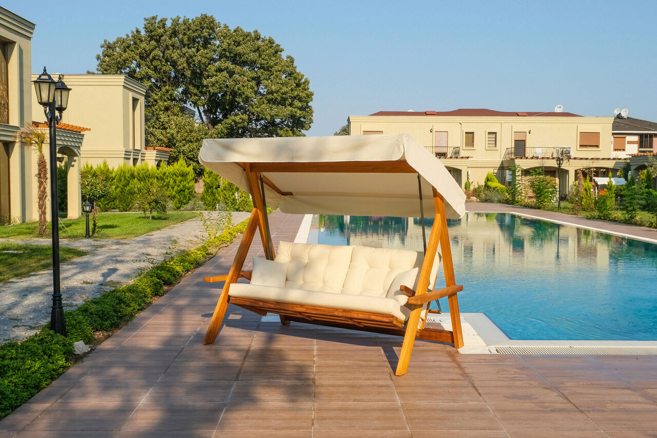 Balansoar de gradina 3 locuri, Swingo, Lyon 2400, Lemn, Bej natural - 2 | YEO