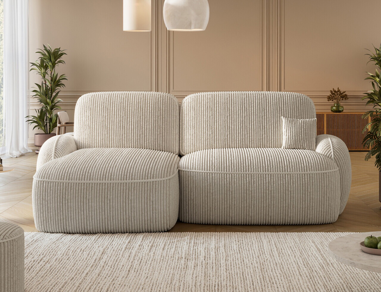 Coltar extensibil stanga 3 locuri ELTAP, Tesalia, 240x150x93 cm, lemn/catifea din poliester, bej deschis — imaginea 2