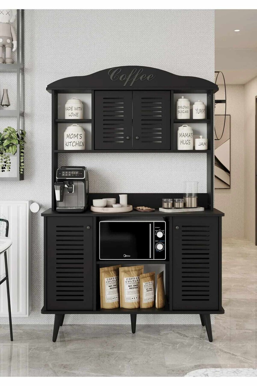 Dulap de bar pentru cafea, Hanah Home, Avior 120, 120x170x40 cm, MDF, Negru - view 2