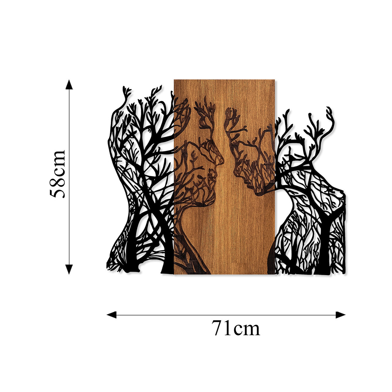 Decoratiune de perete, Tree Woman And Man, 50% lemn/50% metal, Dimensiune: 70 x 58 cm, Nuc / Negru